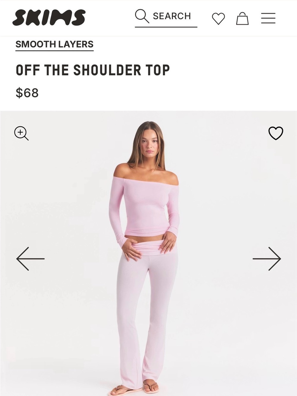 SKIMS Smooth Layers Peony (soft pink) Pink Off-Shoulder Long Sleeve Top
